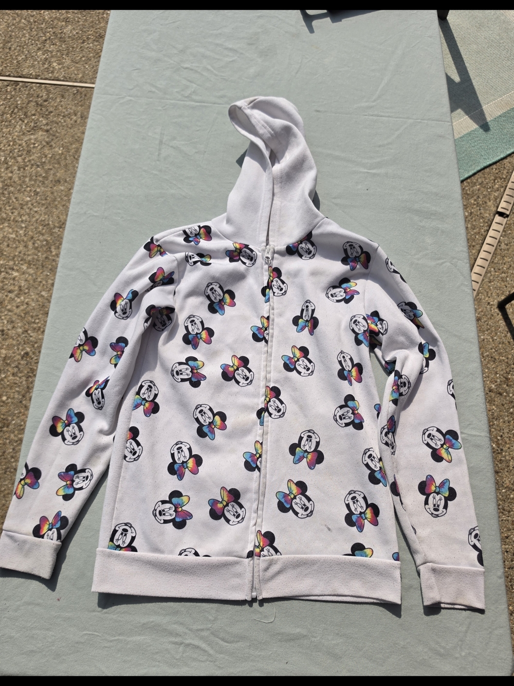 Disney White Minnie Mouse Rainbow Bow Zip Hoodie